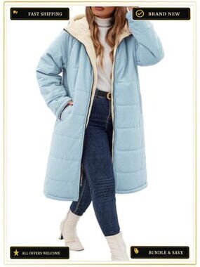 Plus Size Reversible Fleece Winter Coat Hooded Mid-Length Zip Jacket